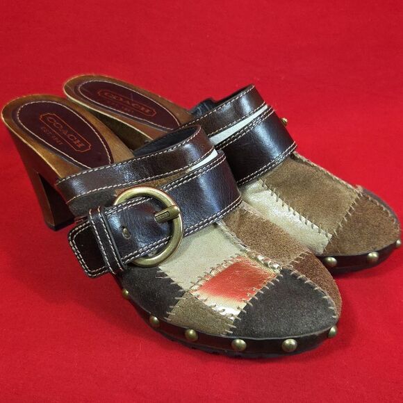 COACH VINTAGE Y2K Sebrina Patchwork Clogs Brown Tan Womens Size 8.5 - Picture 1 of 9